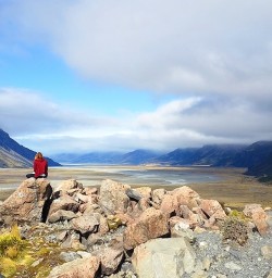 hiker at hooker valley track