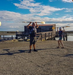 Practicing kayak at Okarito Lagoon, West Coast New Zealand