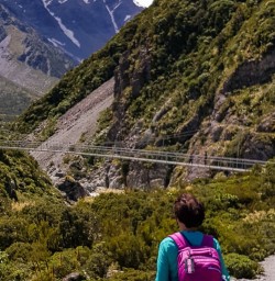 Swing bridge at Aoraki Mt Cook, Canterbury New Zealand