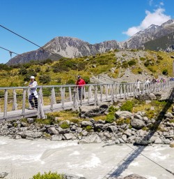 Swing bridge at Aoraki Mt Cook, Canterbury New Zealand