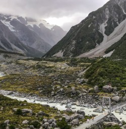 Swing Bridge at Hooker Valley Track Bridge, Canterbury New Zealand