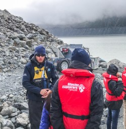 Group at Tasman Glacier, Canterbury New Zealand