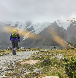 Walking the Hooker Valley Track Bridge, Canterbury New Zealand