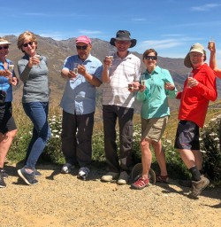 Cheers at Crown Range Scenic Lookout, Otago New Zealand