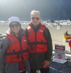 Couple at Tasman Lake, Canterbury New Zealand