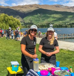 Guides preparing lunch at Lake Wanaka, Otago New Zealand