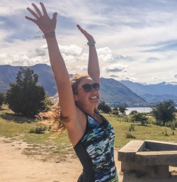 Happy girl at Mount Iron, Wanaka Otago New Zealand