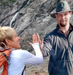 High fiving ranger Franz Josef