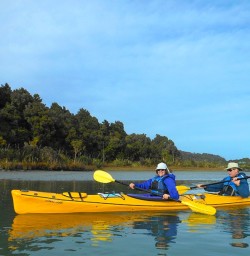 Wally and Cathy go for a paddle at Okarito Lagoon