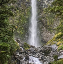 Devils Punchbowl Waterfall at Arthurs Pass River, Canterbury New Zealand