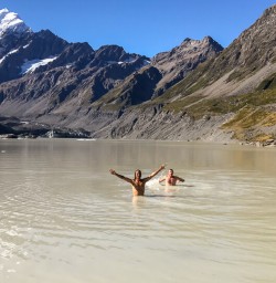 Swim at Hooker Lake, Canterbury New Zealand