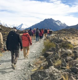 1. Guests in Mt Cook National park heading for Tasman Lake