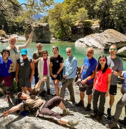 1. Guide and guests on Routeburn Track stoked group