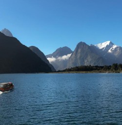 Boat at Deepwater Basin, Milford Sound Fiordland National Park Southland New Zealand