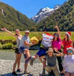 Christmas group at Routeburn track valley, Otago New Zealand