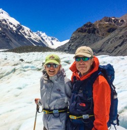 Couple heli hiking Tasman Glacier