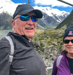 Couple hiking Hooker Valley trail