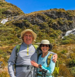 Couple at Routeburn Track falls, Otago New Zealand