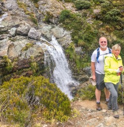 Couple at Routeburn Track Falls, Otago New Zealand