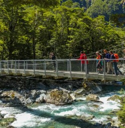 Crossing the Routeburn Track River, Otago New Zealand