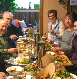 Enjoying dinner at the Pancake rocks cafe