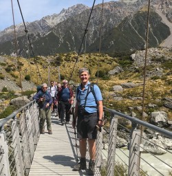 Group on the bridge at Hooker Valley Track, Aoraki Mt Cook Canterbury New Zealand