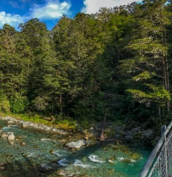 Group crossing Routeburn River, Otago New Zealand