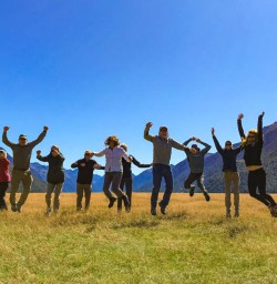 Group jump Eglinton Valley