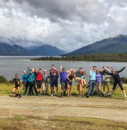 Group at Lake Te Anau, Fiordland New Zealand