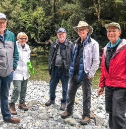 Group at Routeburn track river, Otago New Zealand
