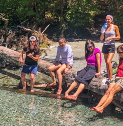 Group at Routeburn track river, Otago New Zealand