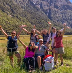 Group at Routeburn track valley, Otago New Zealand