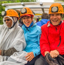 Group in the train at Nile river, West Coast New Zealand