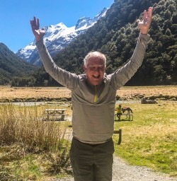 Happy Guest at the Routeburn Track valley, Otago New Zealand