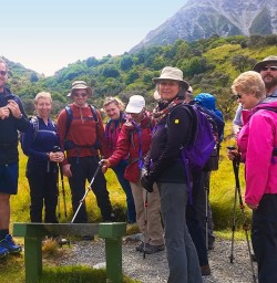 The team walking into the Hooker Valley