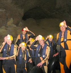 happy hikers in the nile river caves