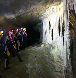 Underground in the limestone glowworm caves of Nile River