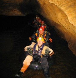 Linked up and ready to float through the glow worm cave