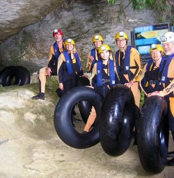 rafting group at the nile river caves