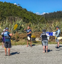 Practicing Kayak at Okarito Lagoon, West Coast New Zealand