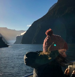 Sunset through Milford Sound fiords