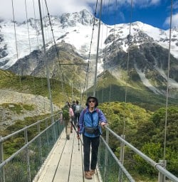 Swing bridge on Hooker Valley hike