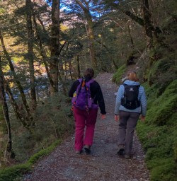 Walking along Routeburn track river, Otago New Zealand
