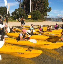 2. Cathedral Cove kayaking guests getting ready
