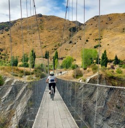 2. Crossing swing bridge on Arrowtown to Gibbston trail