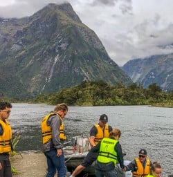 Boarding at Arthur river, Fiordland New Zealand