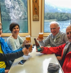 Drink in the boat in Milford Sound, Fiordland New Zealand