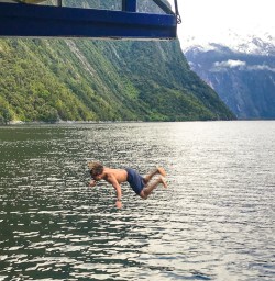 Flipping into Milford Sound waters