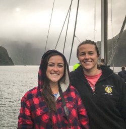Girls on the boat at Milford Sound, Fiordland New Zealand
