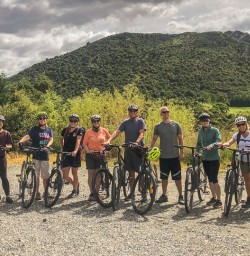 Group at Arrow river bridges ride, Otago New Zealand